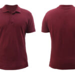 Blank collared shirt mock up template, front and back view, plain maroon red t-shirt isolated on white. Tee design mockup presentation for print